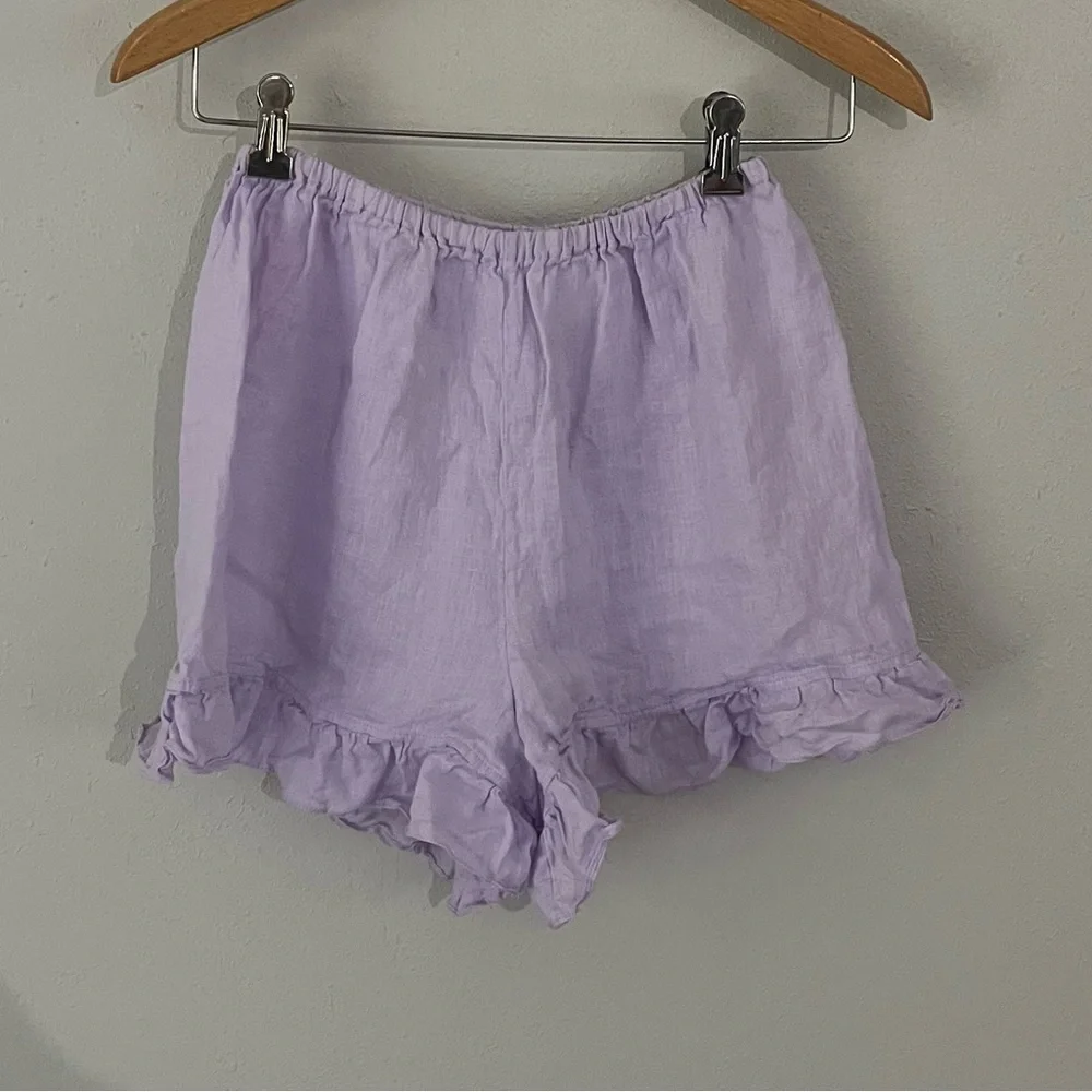 Sleeper 100% Linen Purple Ruffle Shorts Size Small - Picture 8 of 8